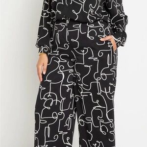 Eloquii Black Blouse with White Abstract Scribble Print set